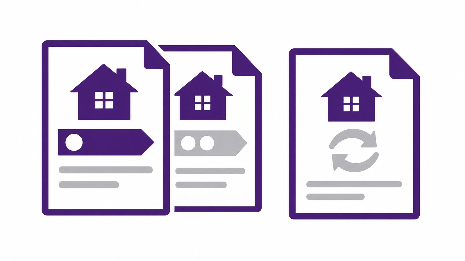 Two stacked loan documents next to one document, showing a second lien versus a single new mortgage.