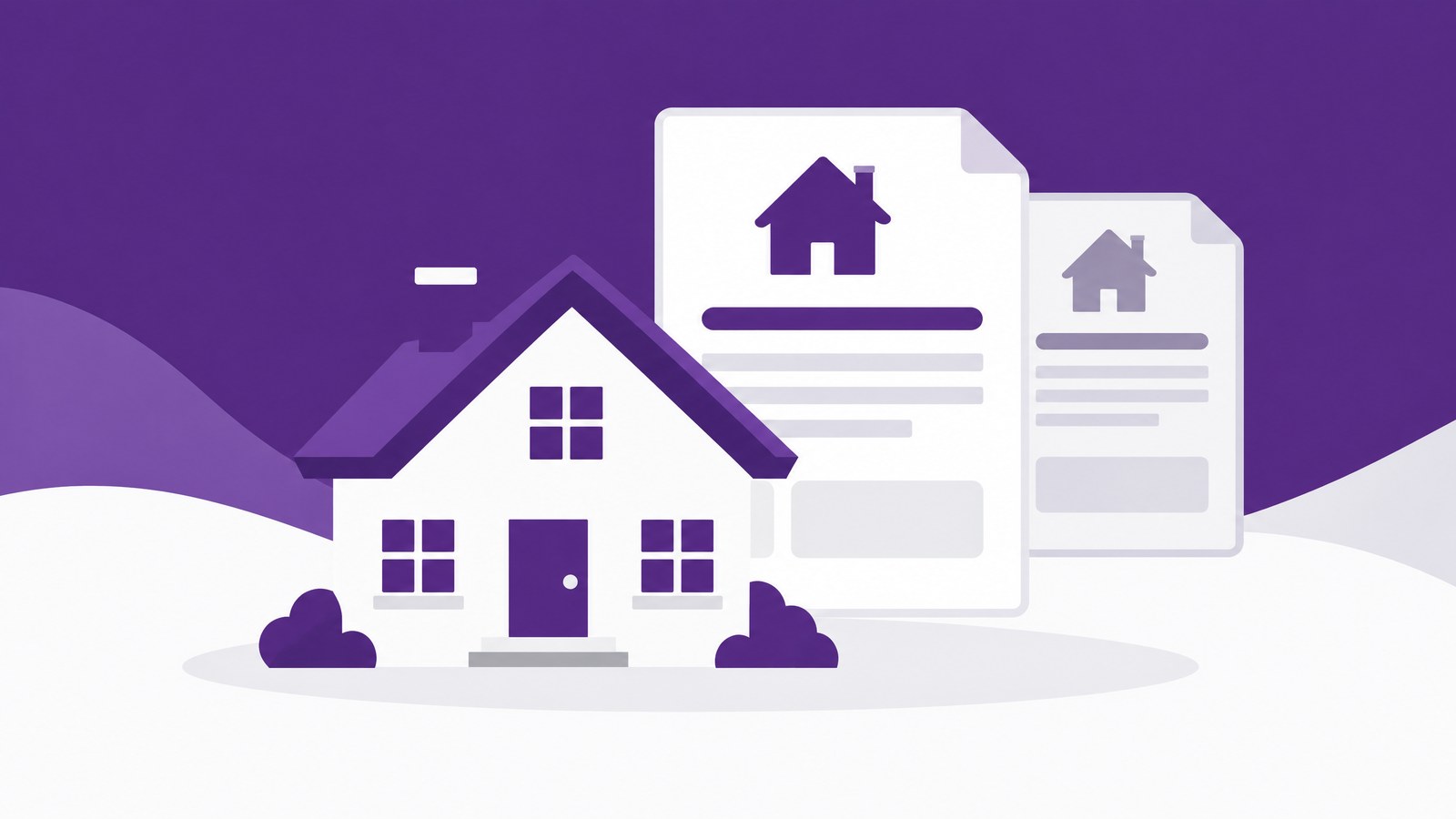 A house with a first and a second mortgage document layered behind it.