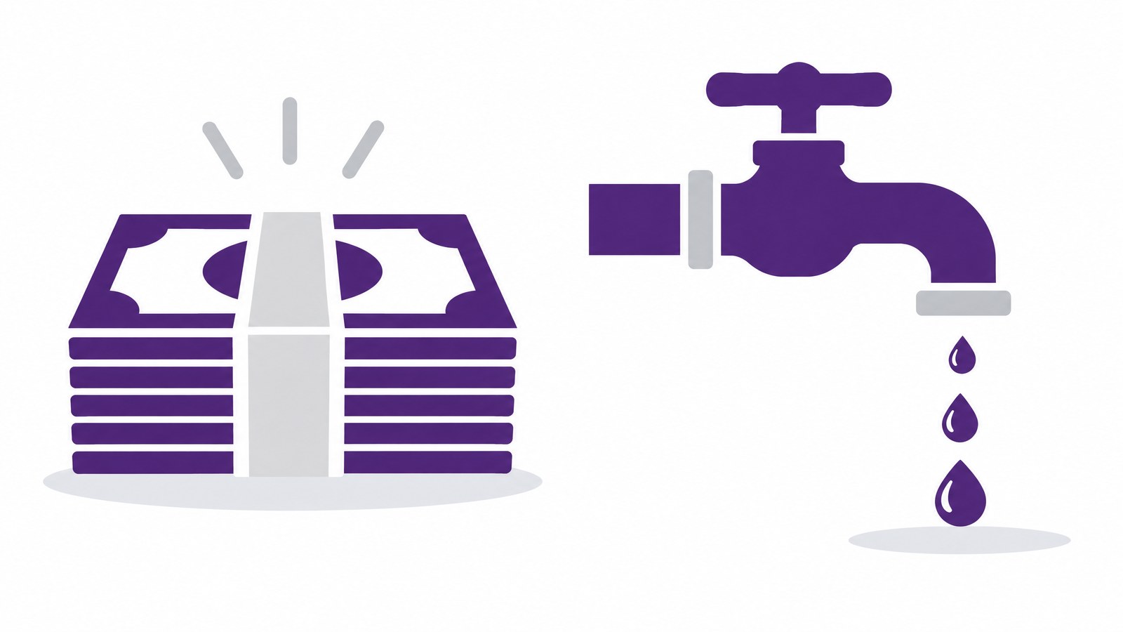 A lump-sum bundle next to a tap, comparing a home equity loan and a HELOC.