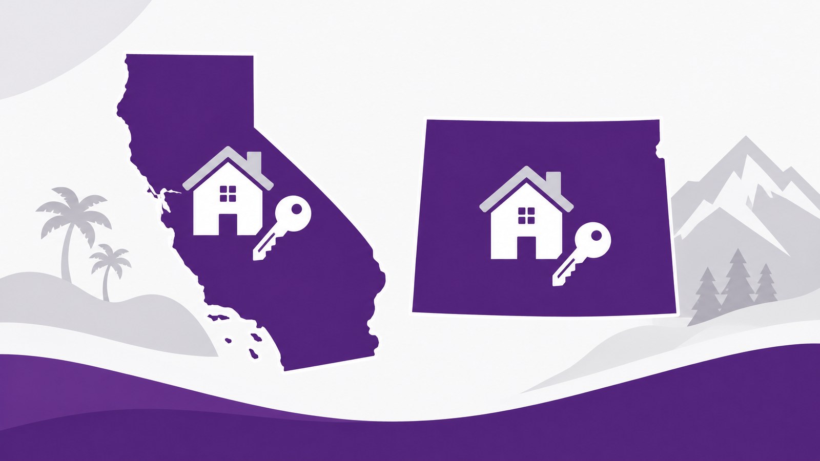 Outline maps of California and Colorado with house icons, representing home equity options in both states.